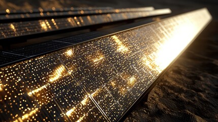Close-up of a solar panel reflecting sunlight.