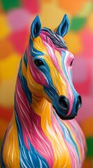 Colorful Horse Art Sculpture with Vibrant Rainbow Colors