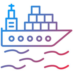 Cargo Ship Line Icon Style