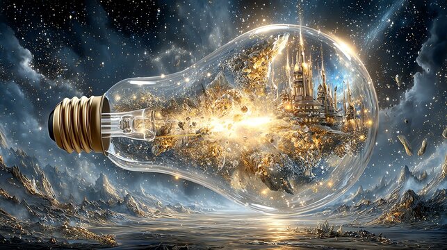 creative idea generation creative mindset inspiration A glowing bulb encapsulating a fantastical world. idea generation workshops