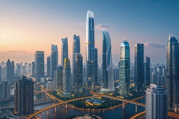 High-Tech Metropolis Skyline Showcasing Urban Aesthetic and Kinetic Energy Innovations