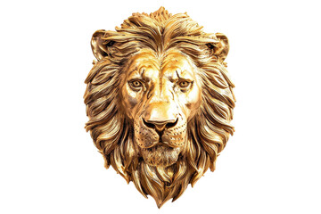 Obraz premium Luxurious Lion Accent: Gold Lion Head Wall Art Isolated On White Background.