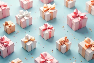 Subtle gift box pattern, pastel colors, repeating design, soft, pattern