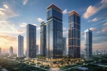 Obraz premium Revolutionary Urban Skyline Showcasing High-Rise Buildings and Next-Generation Battery Technology for a Smart Grid
