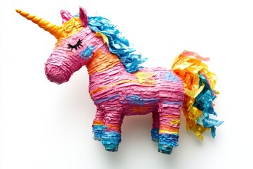 Colorful unicorn piñata ready for a birthday celebration