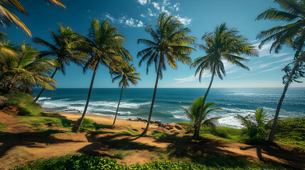 Fototapeta premium Tropical Paradise: Idyllic Beach Scene with Palm Trees