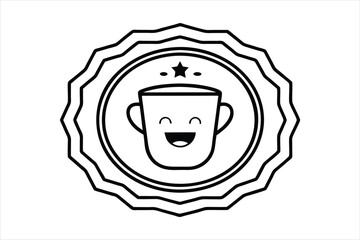 smiling coffee cup inside a retro icon logo