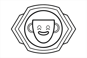 smiling coffee cup inside a retro icon logo