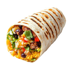 Delicious burrito full of filling on transparent background