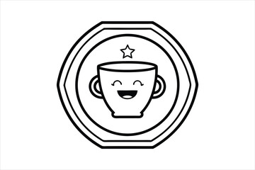 smiling coffee cup inside a retro icon logo