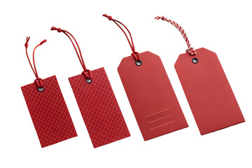 Set of red price tags on transparent background 
