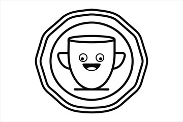 smiling coffee cup inside a retro icon logo