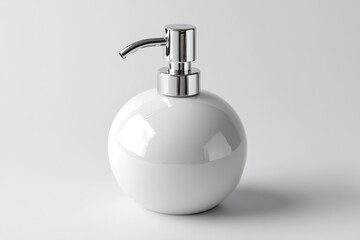 Modern white soap dispenser on a neutral background in a minimalist setting