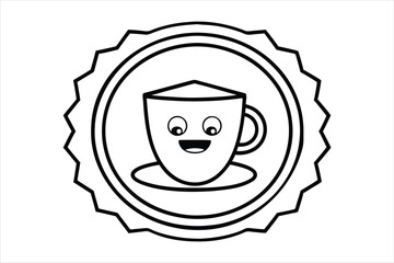 smiling coffee cup inside a retro icon logo