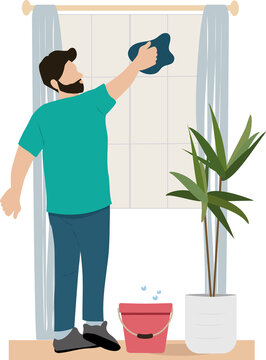 a man washes a window