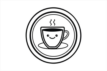 smiling coffee cup inside a retro icon logo