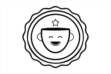 smiling coffee cup inside a retro icon logo