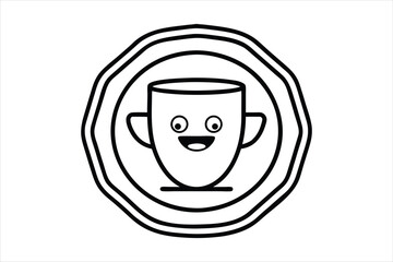 smiling coffee cup inside a retro icon logo