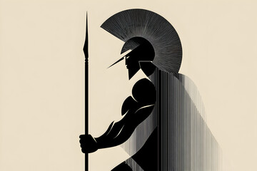 Illustration of an ancient Greek warrior with a spear, minimalist style.

