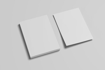 Fototapeta premium Mockup Magazine Cover, Book. Illustration Isolated, White blank sheets of a4 paper size or documents mockup on a gray 