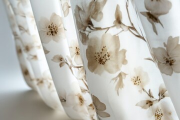Elegant floral fabric draping softly in natural light with neutral tones and delicate patterns