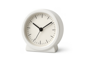 Elegant White Alarm Clock on Minimalist Background Displaying Time