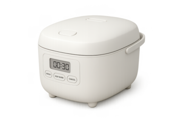 Compact White Electric Rice Cooker with Digital Timer Display