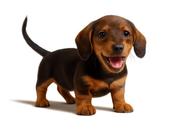 Happy Puppy with Brown Coat and Playful Expression on Bright Background