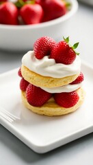 strawberry shortcake dessert strawberry cream sponge cake close-up layered cake sweet minimalist plate
