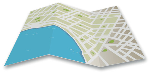 Vector illustration of a stylized city map with streets, blocks, and parks. Perfect for navigation, urban planning, backgrounds, and travel-related designs