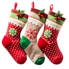 Christmas Stockings: Festive Red & Green Holiday Decorations on Transparent  background