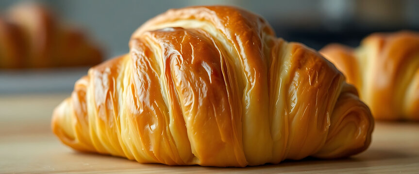 croissant sitting on top of a wooden table