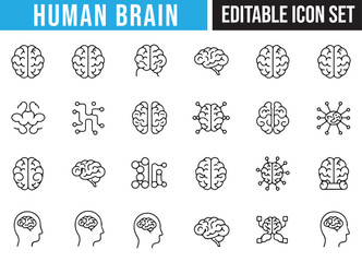 Set of Editable Brain Icons for Artificial Intelligence and Mind Studies