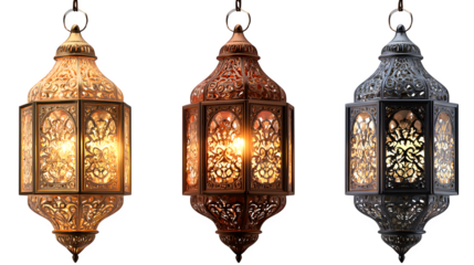 Arabic Lanterns with Intricate Cutouts - Isolated on Transparent background