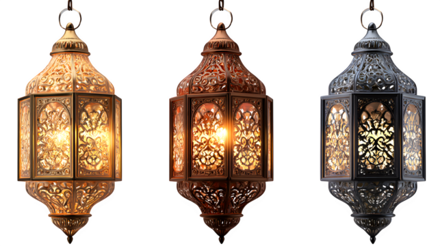 Arabic Lanterns with Intricate Cutouts - Isolated on Transparent background