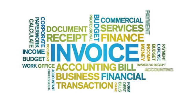 invoice animated word cloud;text design animation tag kinetic typography seamless loop.