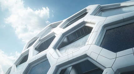 Futuristic Architectural Marvel: Hexagonal Facade Under a Blue Sky
