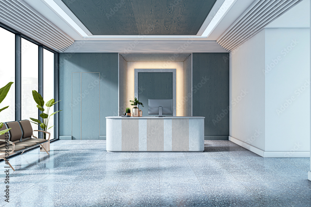 Aufkleber modern minimalist reception desk in contemporary office lobby with stylish interior design and natur