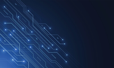Abstract blue glowing line technology circuit board background design. Communication dot and line speed internet concept. Vector illustration