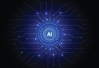 Artificial intelligence circle chipset on circuit board in futuristic concept technology artwork for web, banner, card, cover. Vector illustration