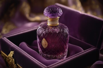 Luxurious purple velvet packaging for a premium perfume bottle Ideal for a queens indulgence