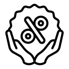 Hands and discount sticker line icon, black friday concept. Vector graphics. Sticker with percentage and hands sign on white background, style for mobile or design.