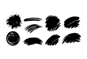 Collection of black ink brush strokes and textures on a white background artwork silhouette