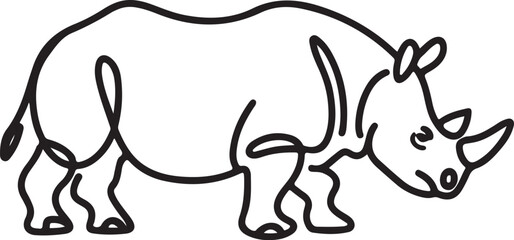 minimalistic continuous line art of a strong rhinoceros animal black linear sketch style powerful wildlife vector illustration isolated on a bright clean white background