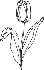Obraz premium minimalistic continuous line art of a tulip flower with delicate petals black linear botanical sketch elegant vector floral illustration simple design isolated on a white background