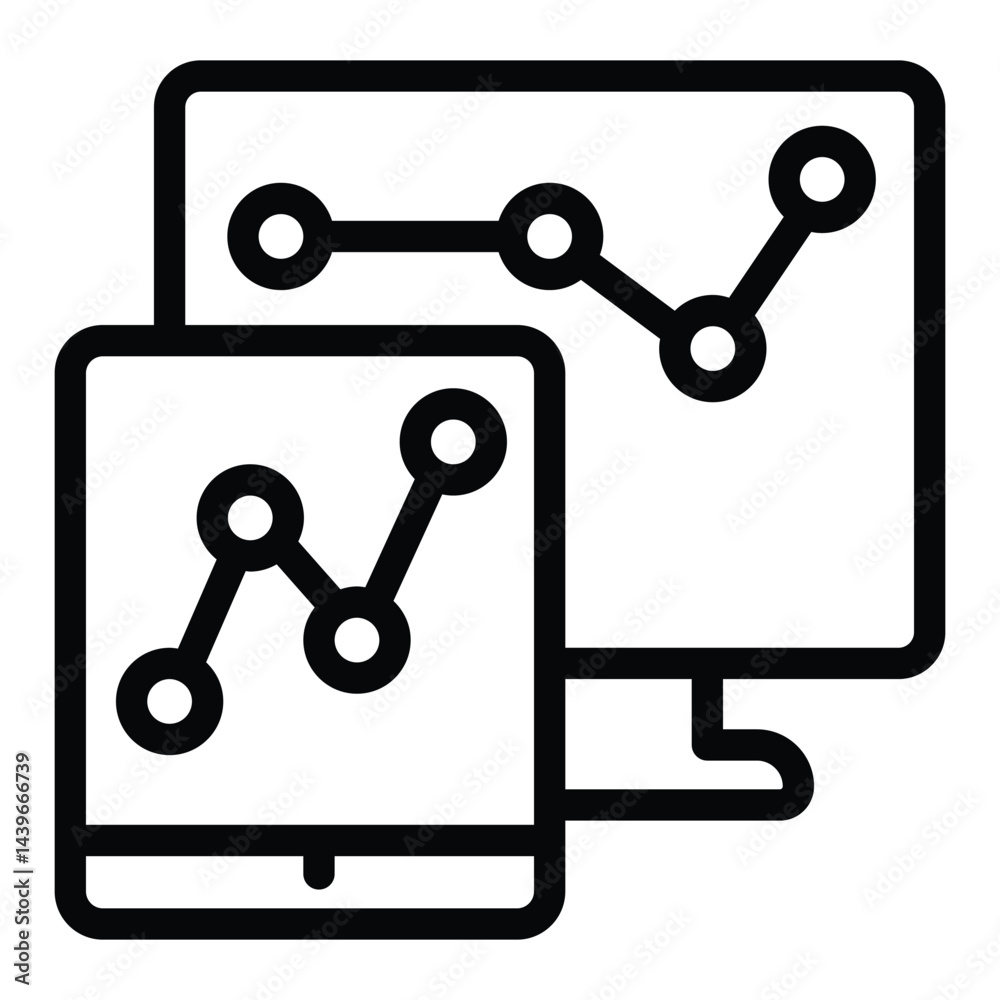Poster monitor and tablet screen with chart line icon, neural dataset concept. vector graphics. displays wi