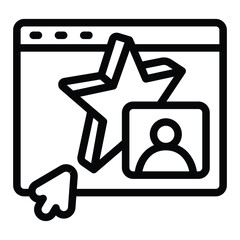 User page line icon, neural dataset concept. Vector graphics. Artist website with star and mouse cursor sign on white background, style for mobile or design.