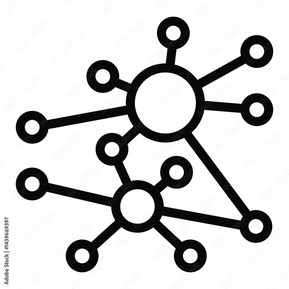 Poster net bubbles algorithm line icon, neural network concept. vector graphics. data sharing, deep learnin