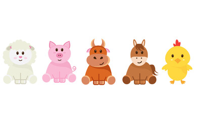 Cute cartoon farm animals set. isolated on white background