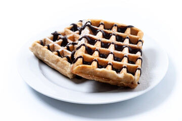 Belgian Waffles with chocolate isolated on white background